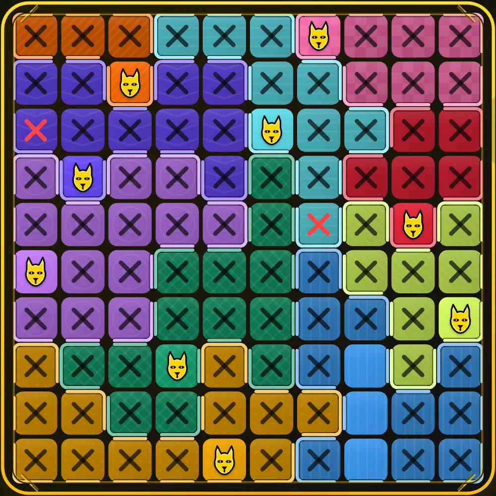 Une grille colorée de CatDoKu et ses matous